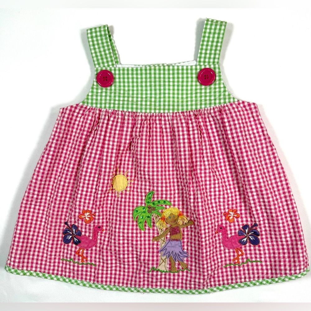 GOOD LAD Toddler Girls’ Tropical Appliqué Gingham Plaid Seersucker Dress Size 3T